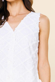 Skies are Blue White Textured Broderie Vest
