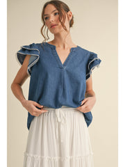 Denim Flutter Sleeve Top