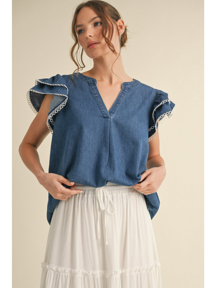 Denim Flutter Sleeve Top