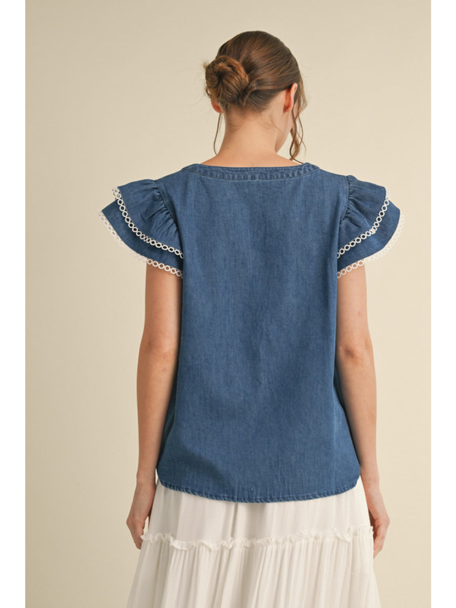 Denim Flutter Sleeve Top