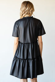 Black Faux Leather Tiered Dress