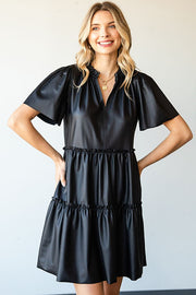 Black Faux Leather Tiered Dress