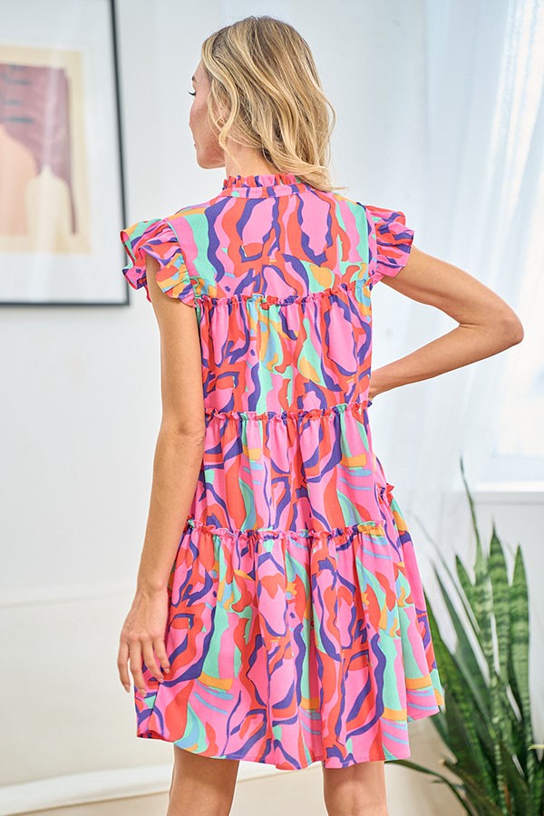 Hot Pink Abstract Print Dress