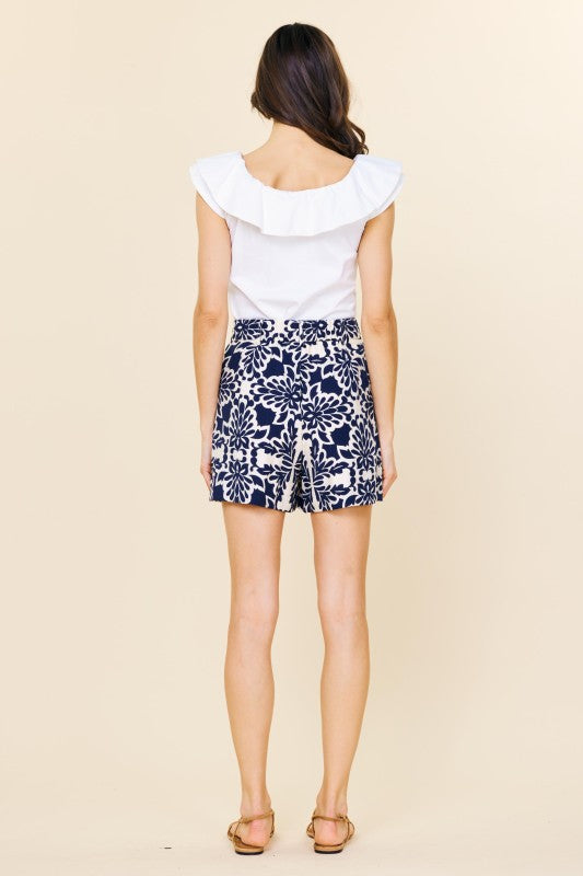 Skies are Blue Navy Printed Shorts