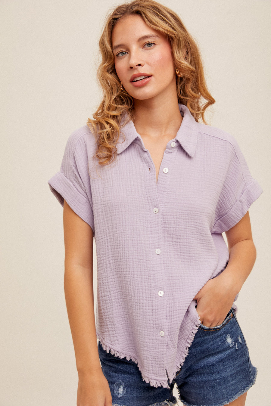 Lavender Cotton Button Down Shirt