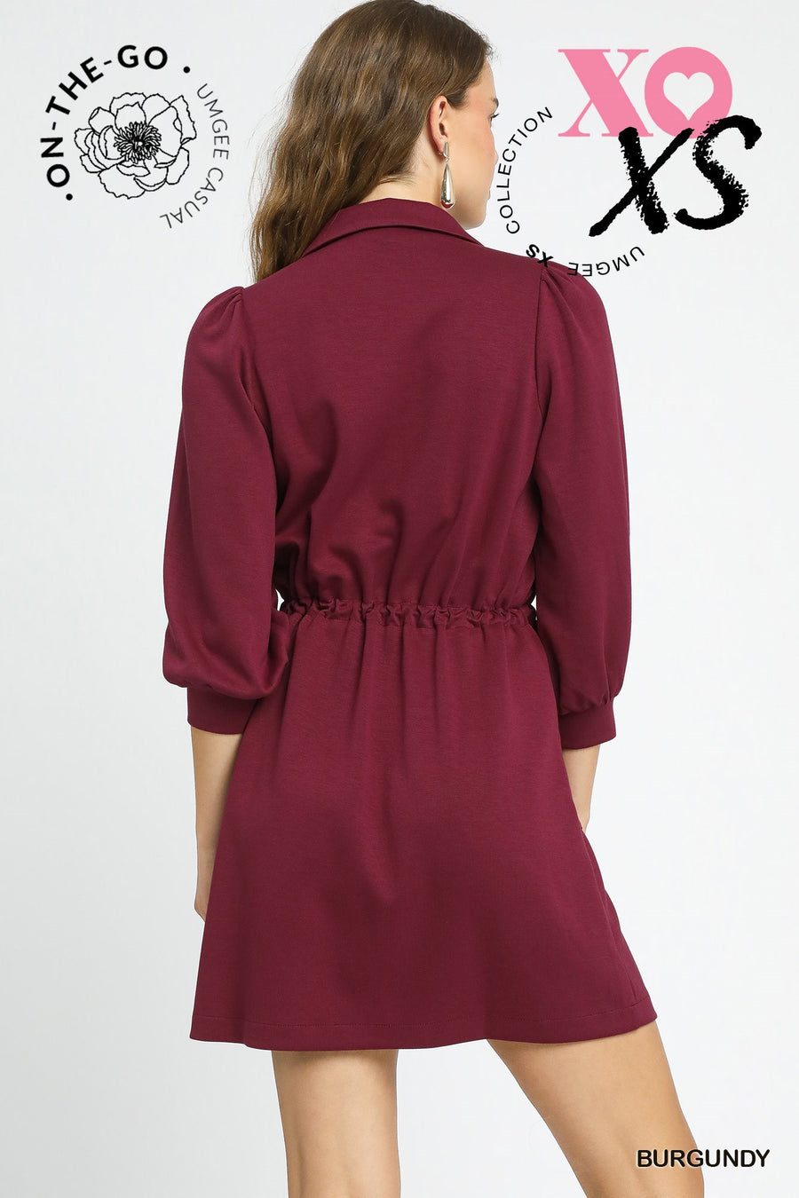 Burgundy Luxeknit Zip-Up Mini Dress with Drawstring Waist