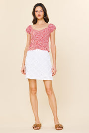 Skies are Blue White Textured Broderie Mini Skirt