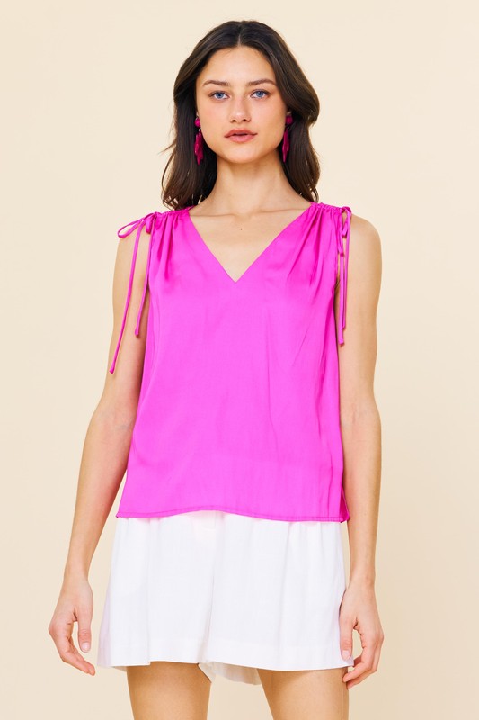 Skies are Blue Pink Shirred Shoulder Top