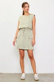 Skies Are Blue Sage Utility Sleeveless Mini Dress