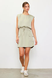 Skies Are Blue Sage Utility Sleeveless Mini Dress