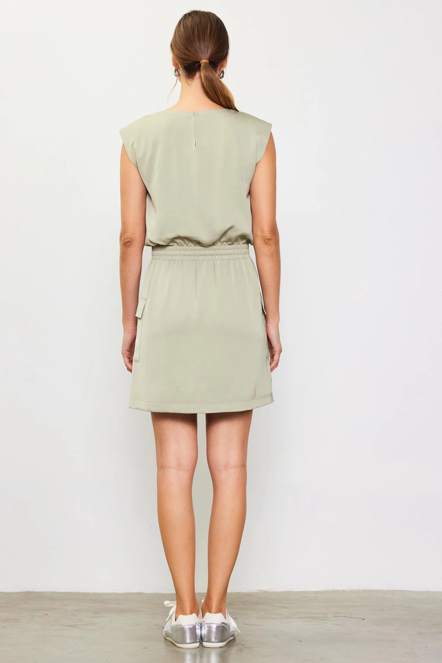 Skies Are Blue Sage Utility Sleeveless Mini Dress