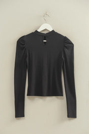 HYFVE Black Puff Sleeve Fitted Top