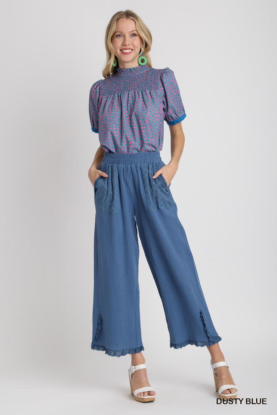 Dusty Blue Cotton Gauze Pants