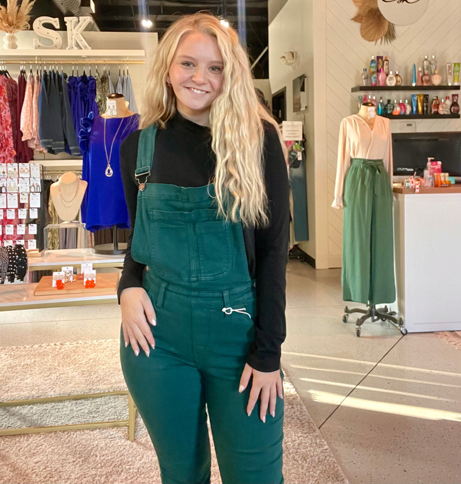 Judy Blue Hunter Green Double Cuff Overalls