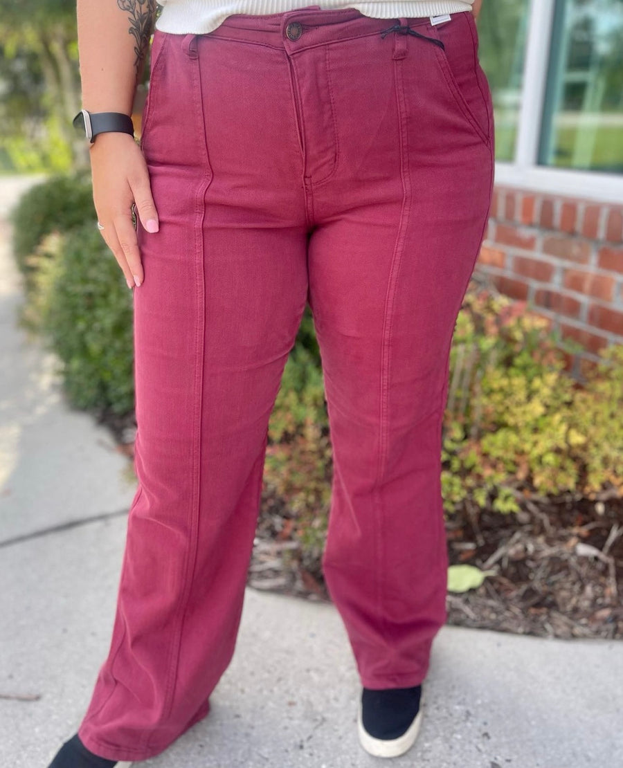 Judy Blue High Waist Burgundy Front Seam Trouser