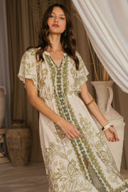 Skies are Blue Olive Print Midi Dress