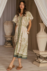 Skies are Blue Olive Print Midi Dress