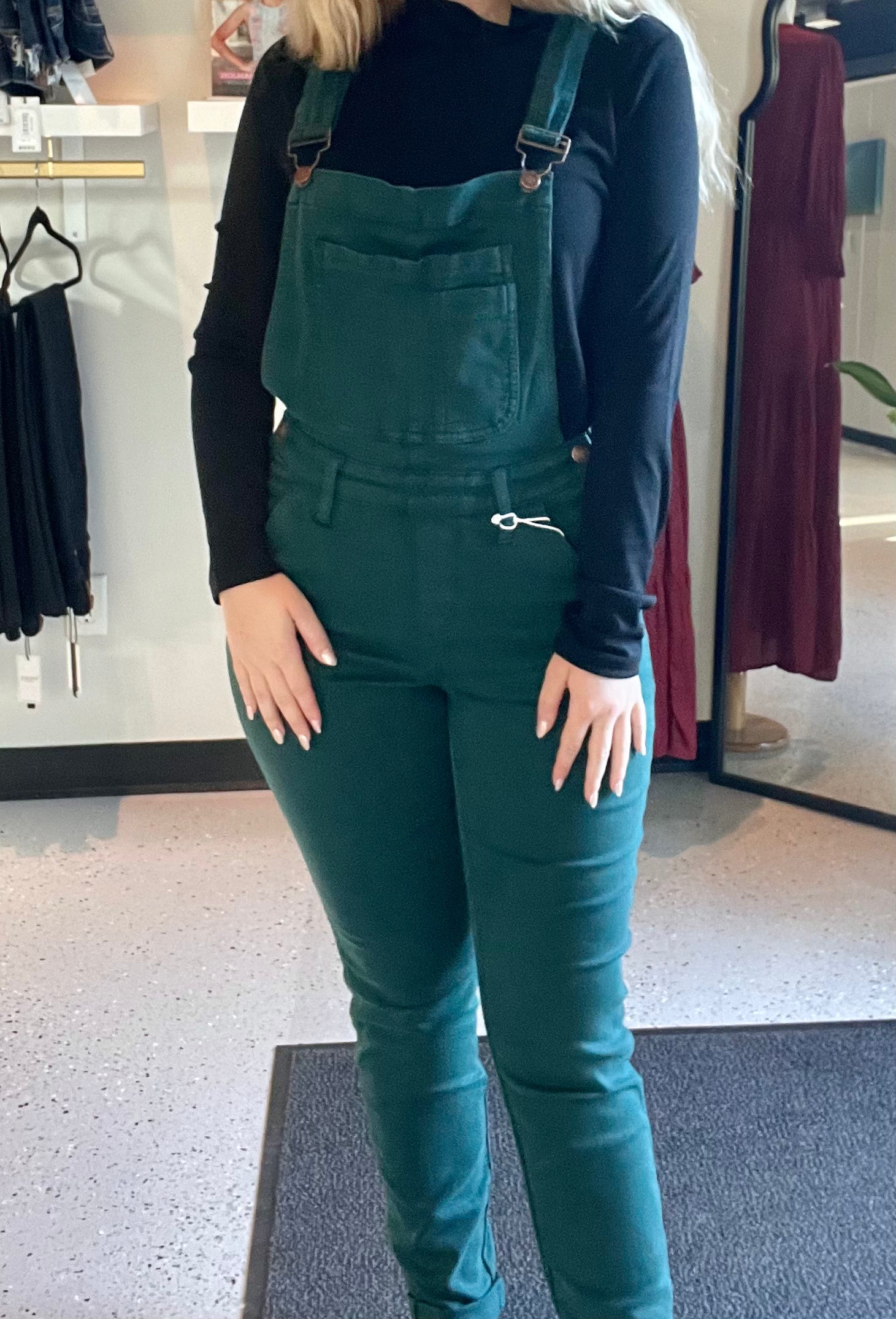Judy Blue Hunter Green Double Cuff Overalls