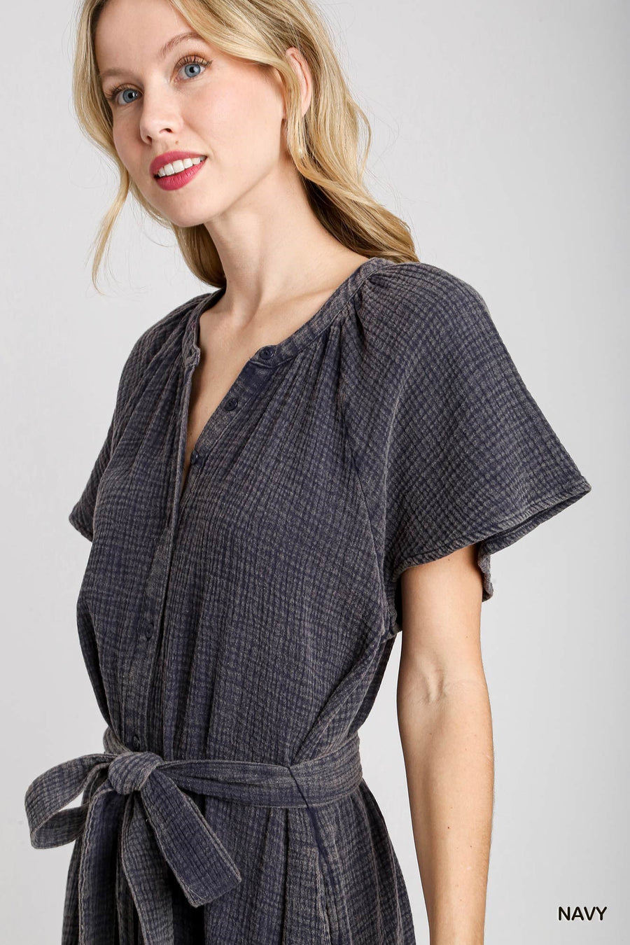 Navy Mineral Wash Midi Dress