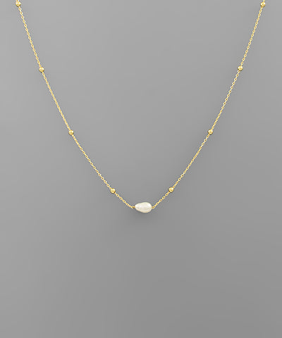 Pearl Pendant Brass Necklace