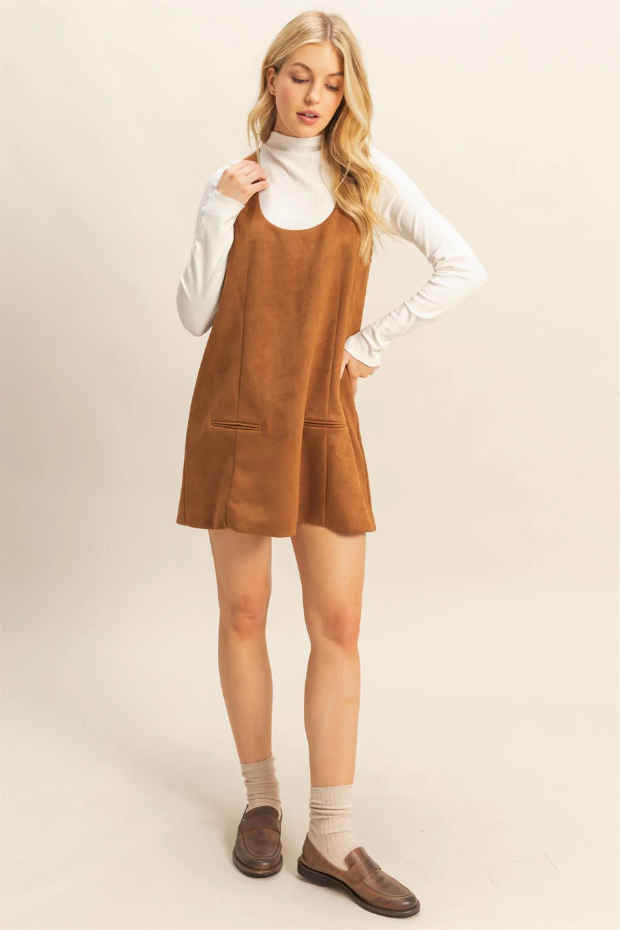 HYFVE Camel Suede Shift Dress