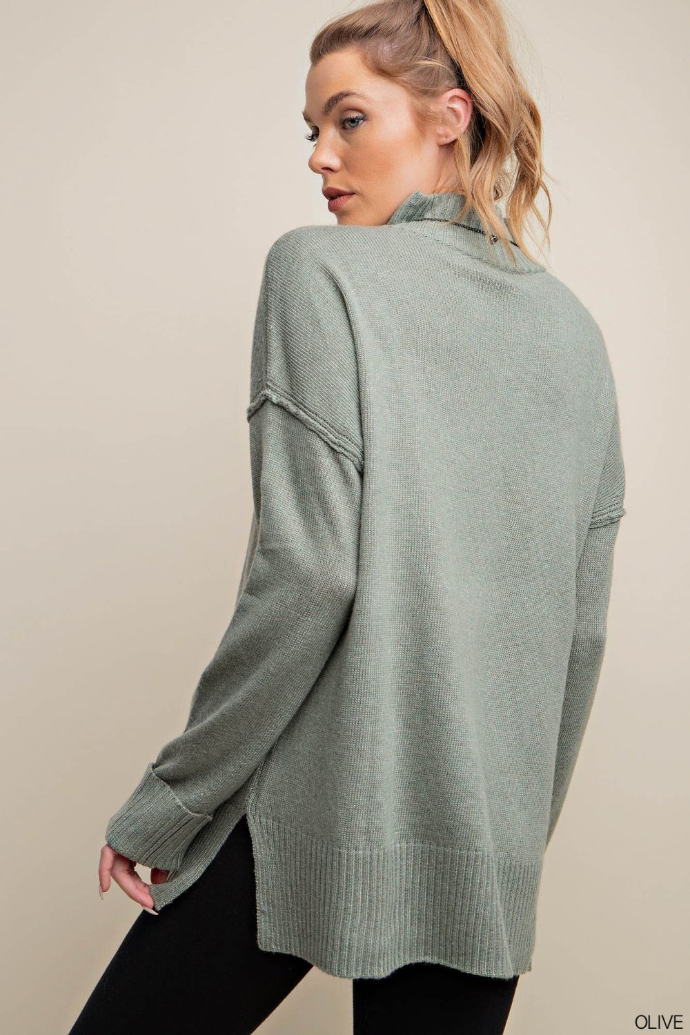 Olive Turtle Neck Long Sleeve Sweater Top