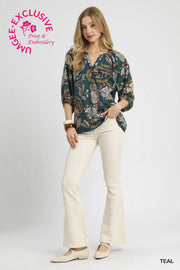 Teal Paisley Print Top