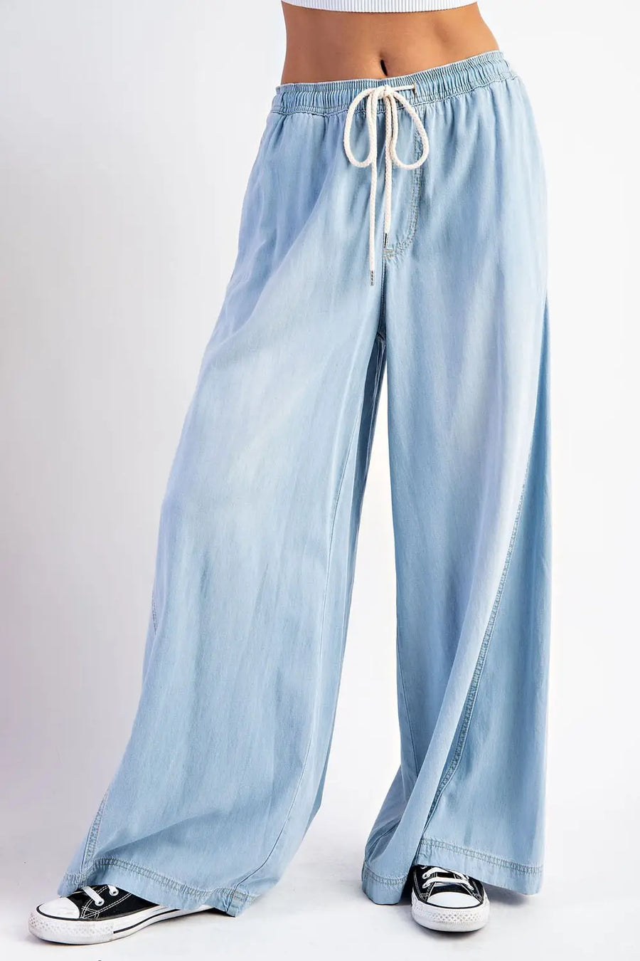 Mineral Washed Denim Wide Leg Pants