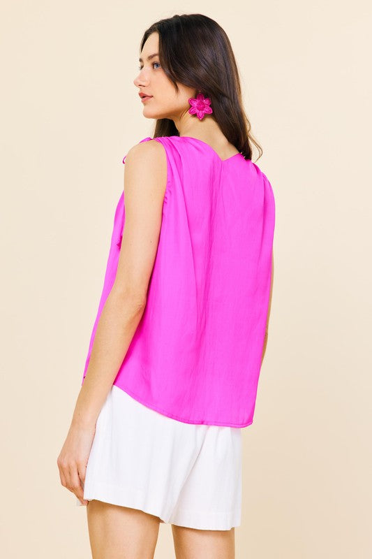 Skies are Blue Pink Shirred Shoulder Top