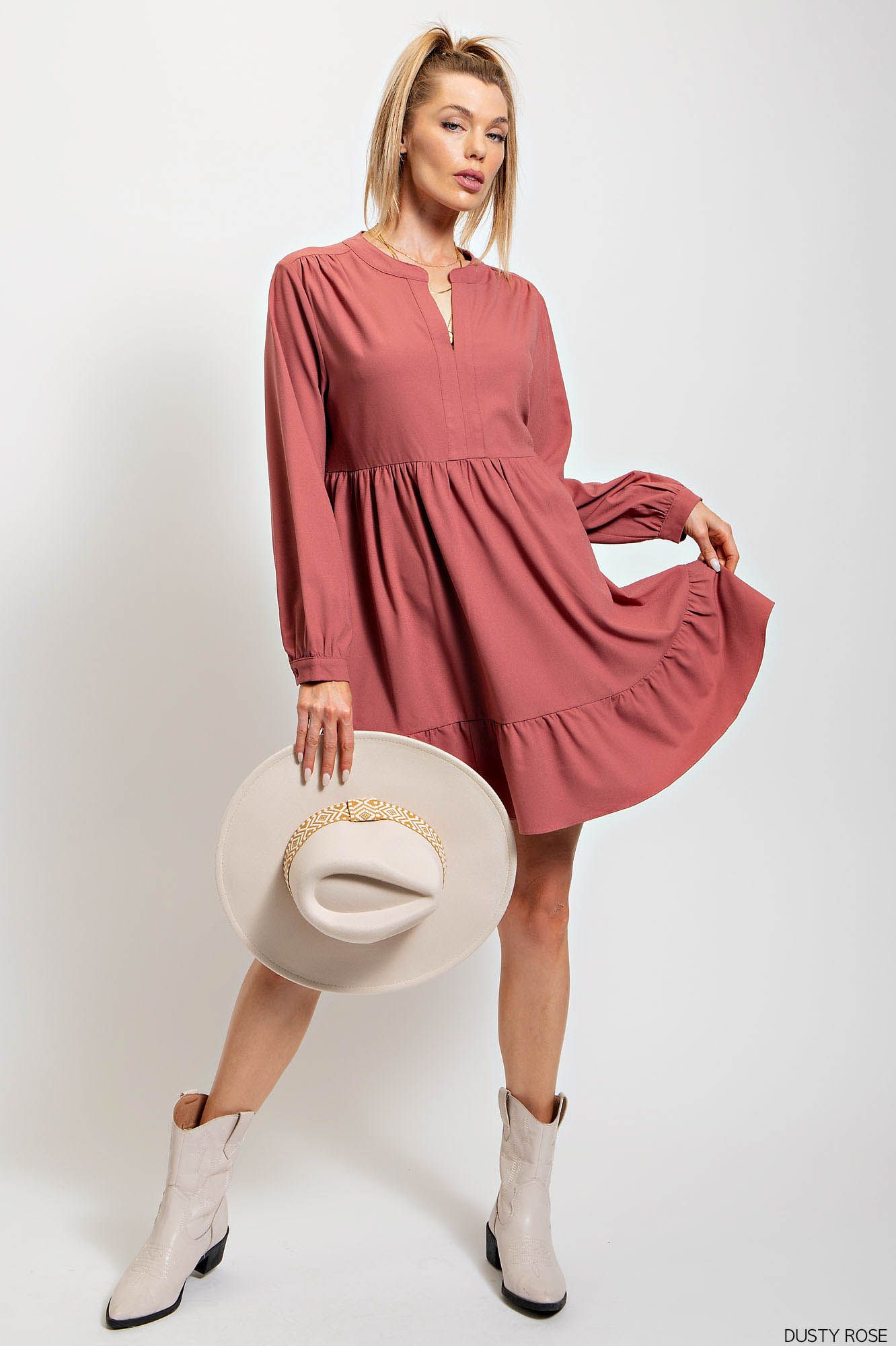 Dusty Rose Ruffle Dress