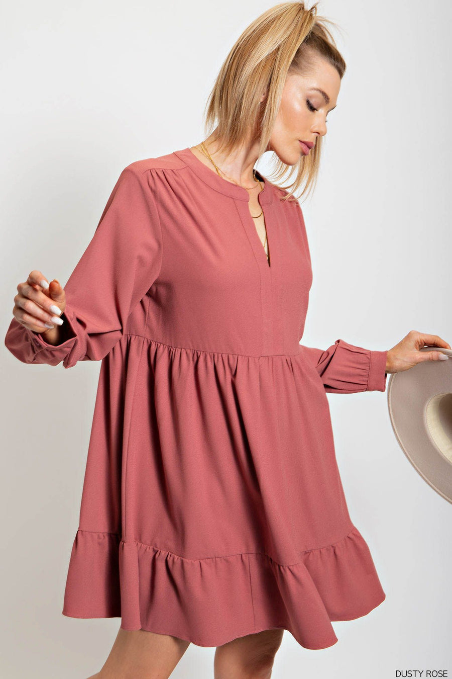 Dusty Rose Ruffle Dress