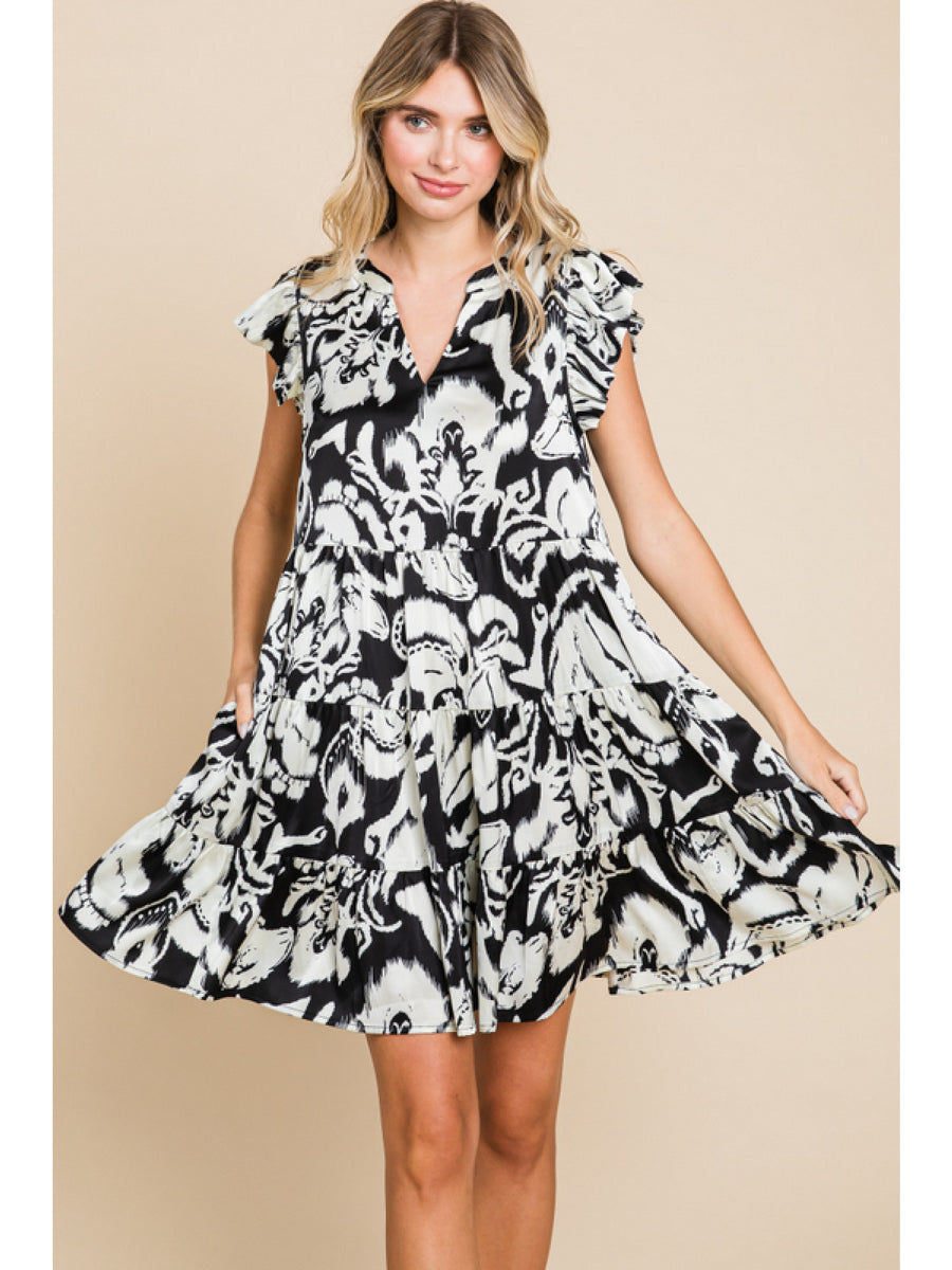Black & White Satin Print Dress