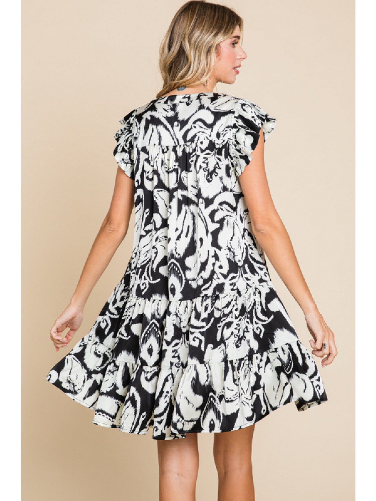 Black & White Satin Print Dress