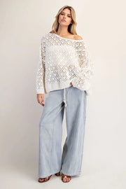 Cream Crochet Open Knit Sweater