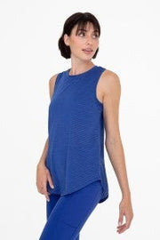 Blue Sheer Striped Mesh Active Tank with Cut-Out Back