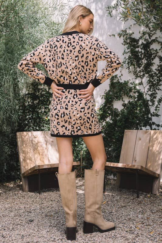 Skies Are Blue Leopard Sweater Knit Mini Skirt