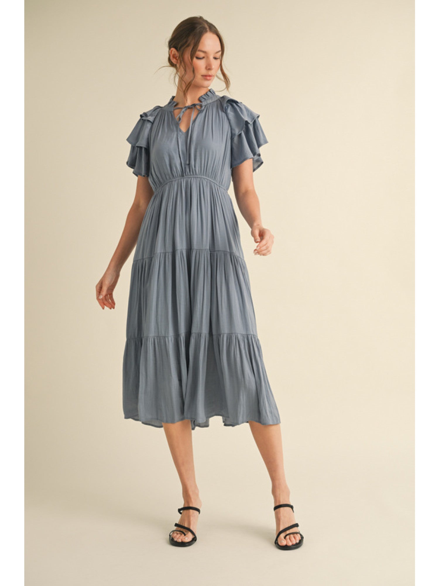 Slate Blue Ruffle Midi Dress