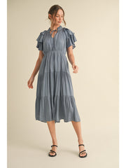 Slate Blue Ruffle Midi Dress