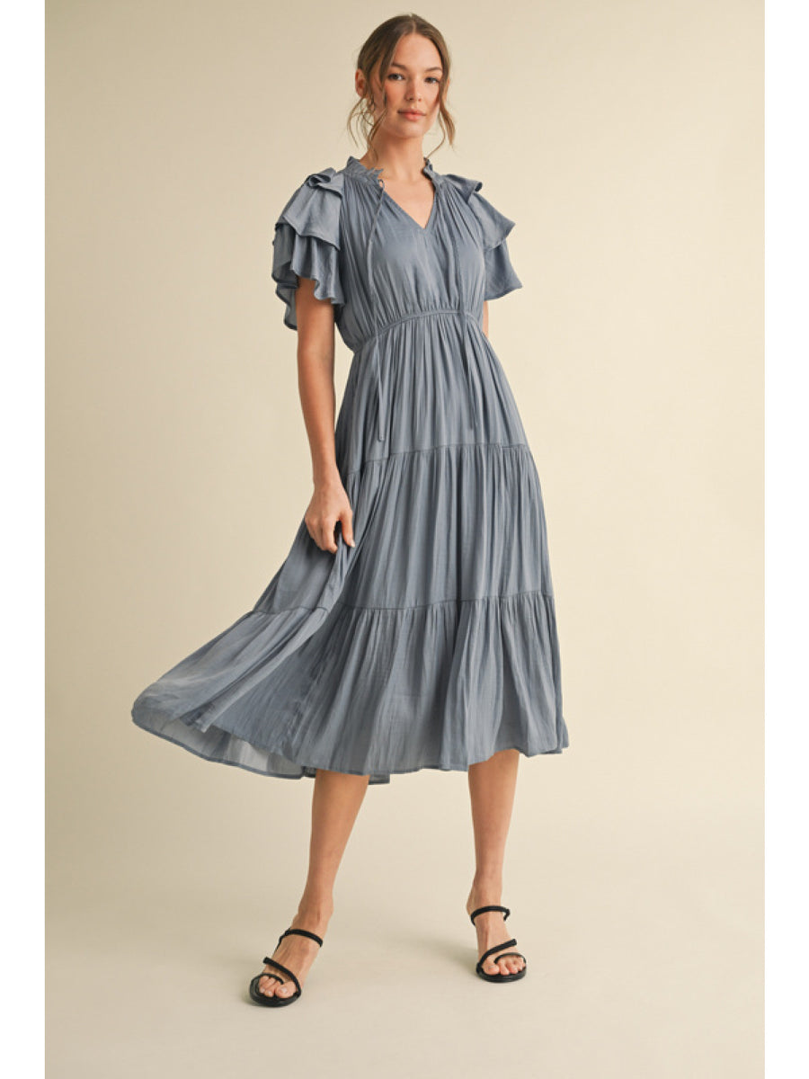 Slate Blue Ruffle Midi Dress