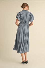 Slate Blue Ruffle Midi Dress