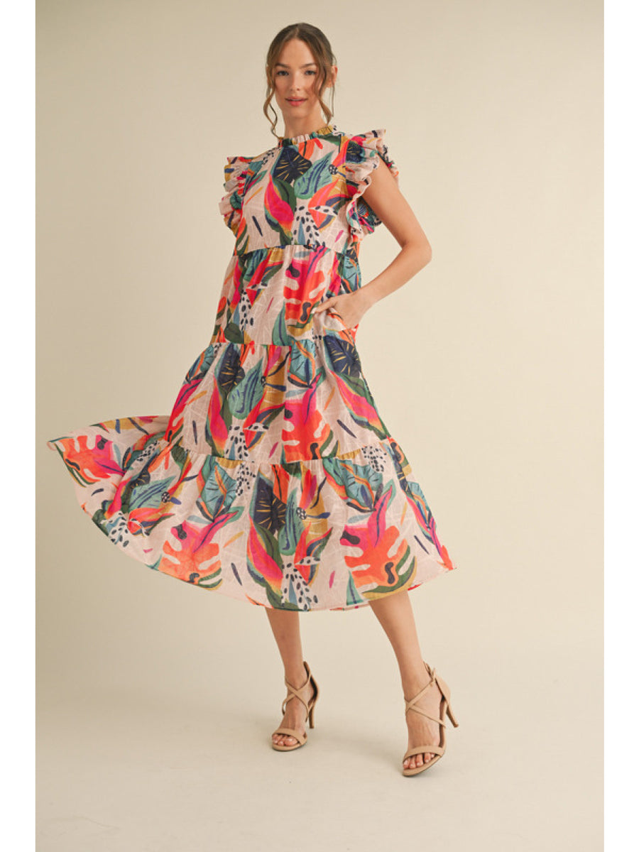 Tropical Print Midi Dress