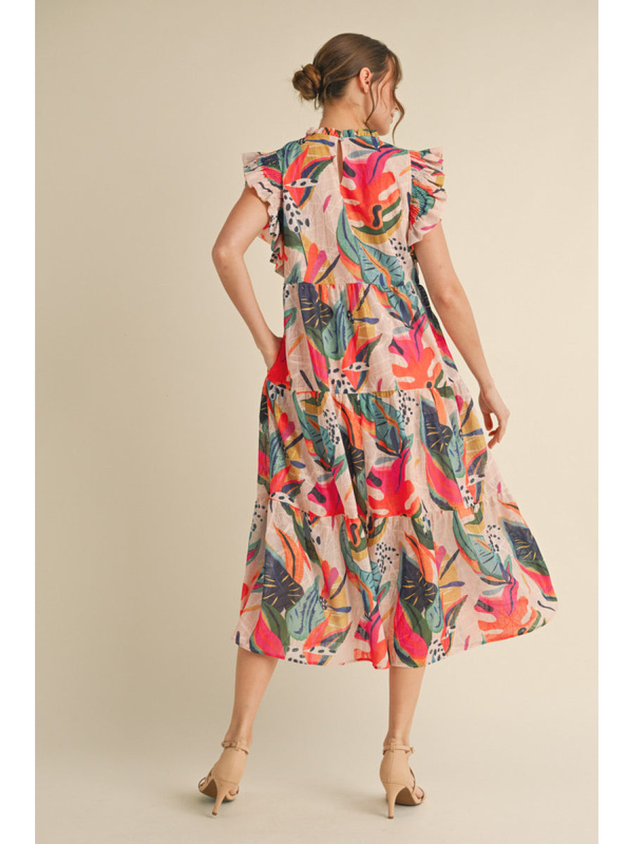 Tropical Print Midi Dress