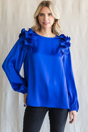Cobalt Satin Bubble Sleeves Top
