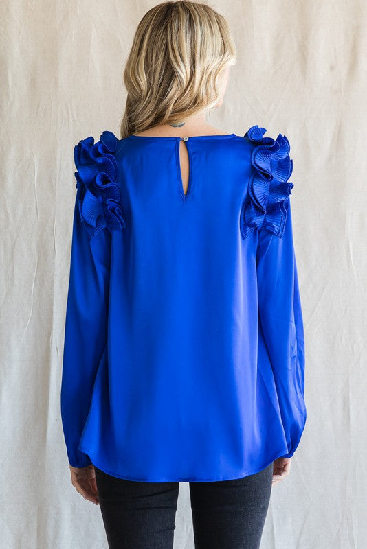 Cobalt Satin Bubble Sleeves Top