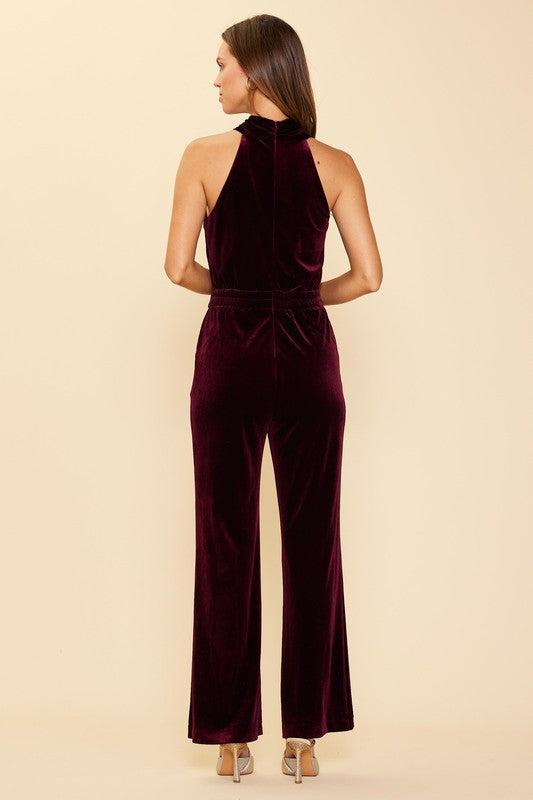 Velvet Halter Neck Jumpsuit