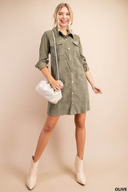 Olive Corduroy Shirt Dress