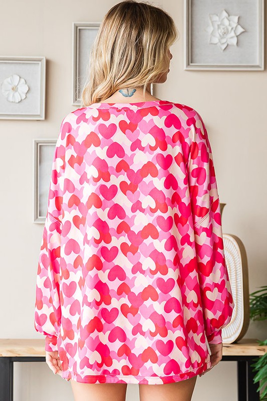 Heart Print Long Sleeve Top