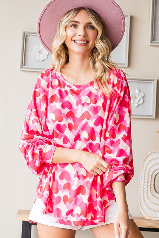 Heart Print Long Sleeve Top