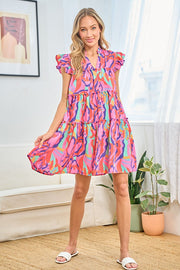 Hot Pink Abstract Print Dress