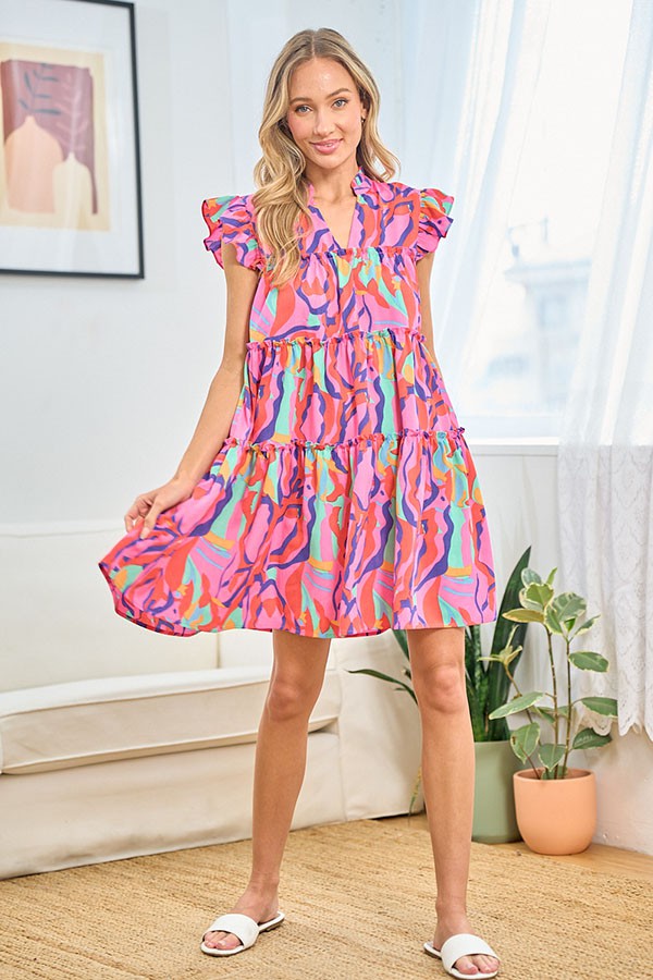 Hot Pink Abstract Print Dress